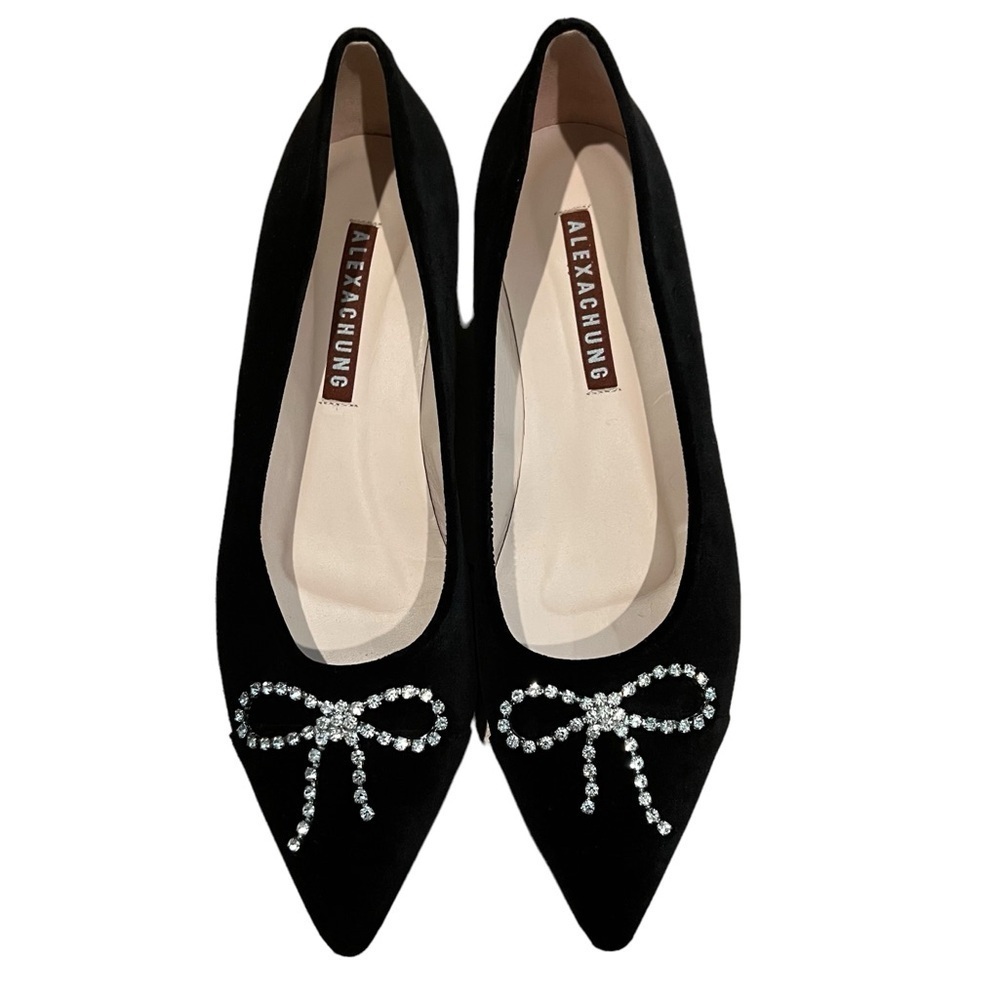 AlexaChung Black Crystal Bow Embellished Velvet Kitten Heels Size EU 41
